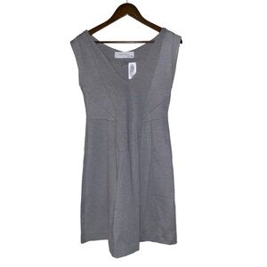 Vintage Zara Women V-Neck Sleeveless Gray Pleated Mini Dress‎ Front L Pullover